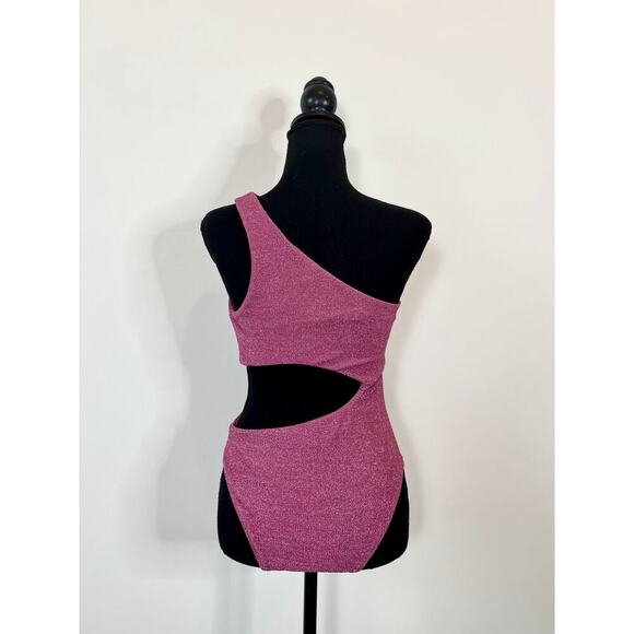 Beach Riot Celine Shine One-Piece in Purple Large Cutout Asymmetric Metallic - Picture 3 of 5